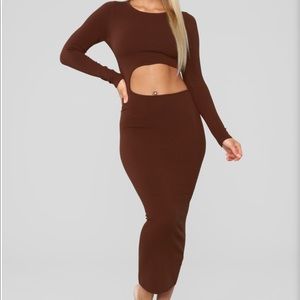 Brown Fitted Maxi Dress